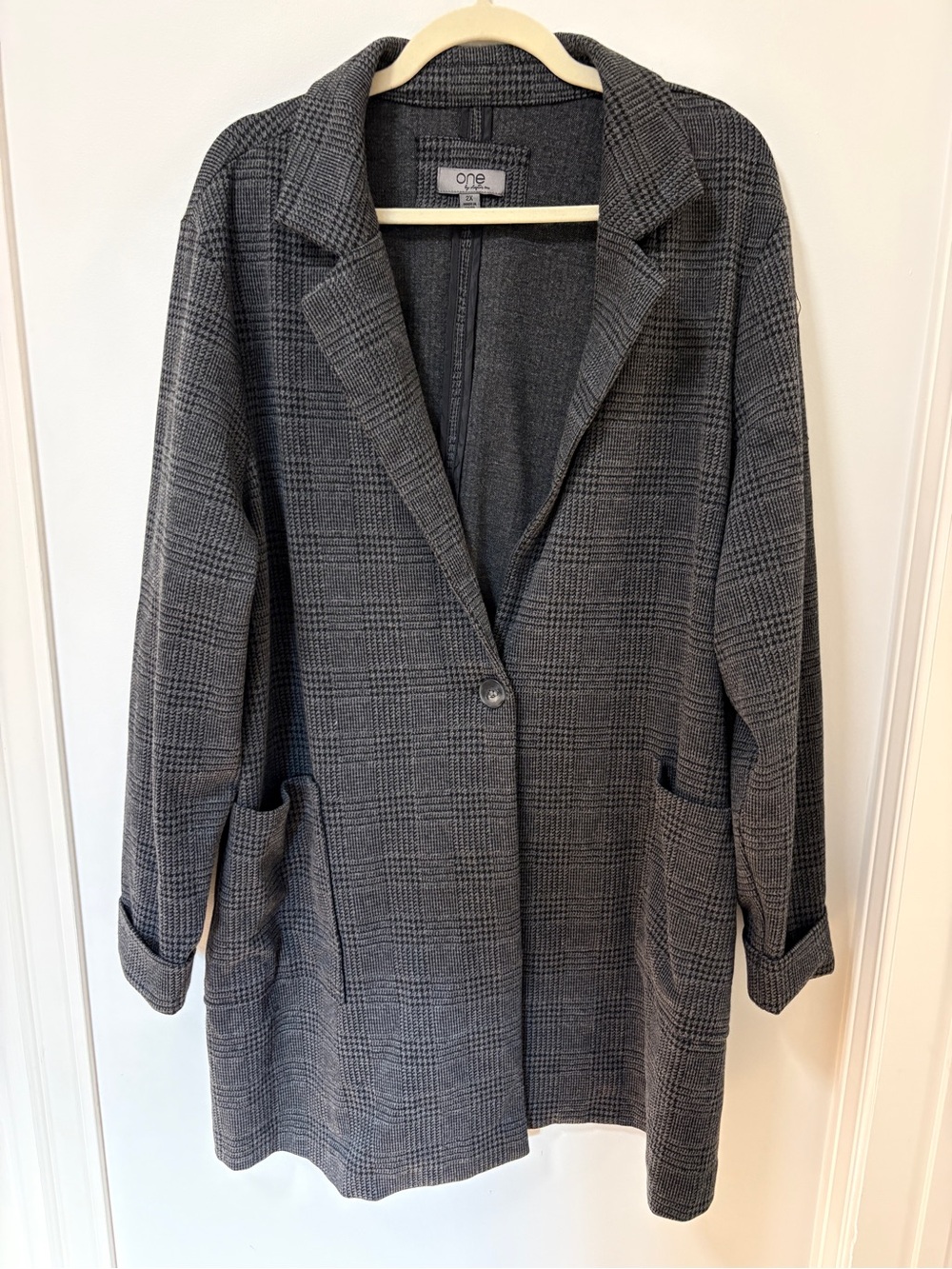 Grey Long Jacket Sweater Plus Size 2X Pockets Office Business Preppy Neutral - Picture 2 of 12